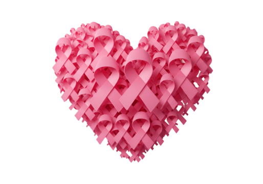 3D Render Pink Ribbon Heart Shape on Transparent Isolated Background - Powered by Adobe