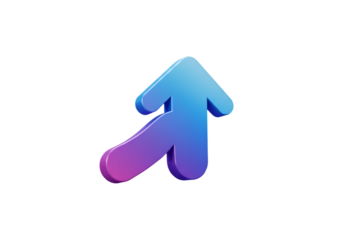 3D Rendered Arrow Icon Pointing Upward with Gradient Colors on Transparent Background