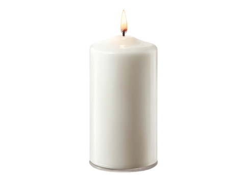 Single white candle burning brightly isolated on black background, Isolated On Transparent Background, Png, Cut Out