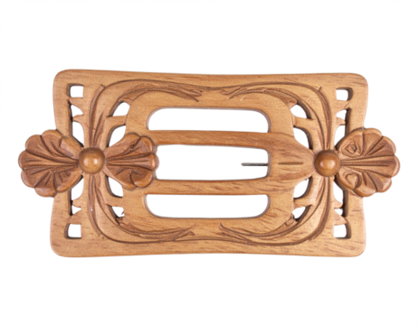 Elegant antique wooden buckle with intricate floral carvings adds vintage charm to fashion
