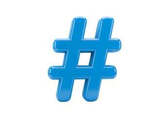 Obraz premium 3D Rendered Blue Glossy Hashtag Isolated on a Transparent Background Illustration
