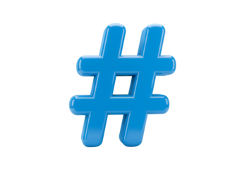 3D Rendered Blue Glossy Hashtag Isolated on a Transparent Background Illustration