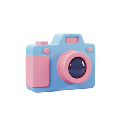 3D Rendered Pink And Blue Camera Illustration Isolated On Transparent Background