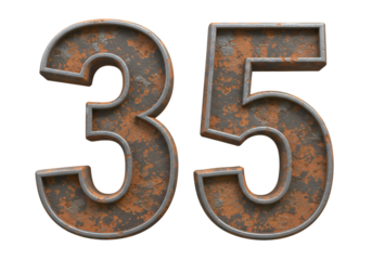 3D Render Of Rusty Metal Number 35 With Transparent Background Isolated
