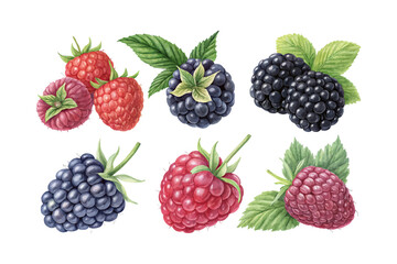 set of watercolor Blackberry vector illustration isolated on white background