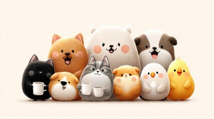 Cute animals holding cups.