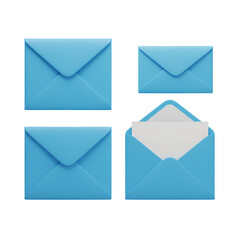 3D Rendered Blue Envelopes Set On Transparent Background Illustration