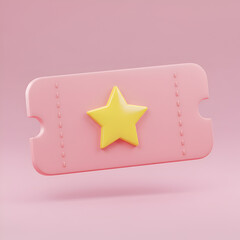 Obraz premium 3D Render Of Pink Ticket With Yellow Star On Pink Background