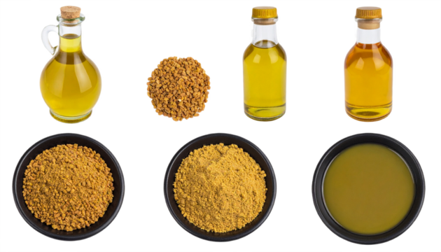 Discover the rich golden essence of fenugreek seeds and their pure extracted oil for culinary and wellness uses.