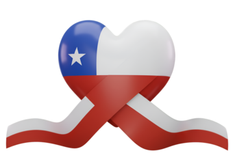 3D Rendered Heart Shaped Chile Flag with Ribbon on Transparent Isolated Background