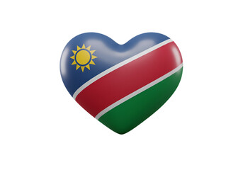 3D Rendered Heart with Namibia Flag Design Isolated on Transparent Background