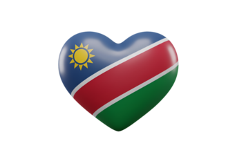 3D Rendered Heart with Namibia Flag Design Isolated on Transparent Background