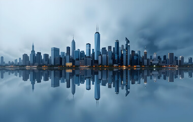 Obraz premium Abstract City Skyline Reflection in Blue and Grey Tones
