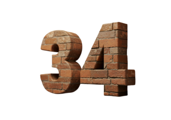 3D Rendered Brown Brick Number 34 Isolated Against a Transparent Background