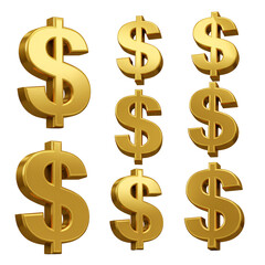 3D Rendered Golden Dollar Symbols On Transparent Background