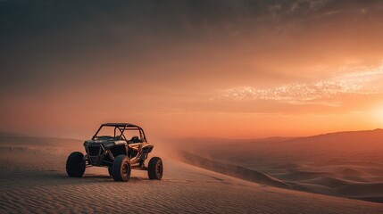 Desert dune buggy sunset adventure, travel poster