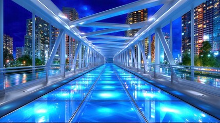 Fototapeta premium Futuristic City Bridge Architecture, Urban Skyline Night