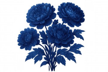 Blue flower embroidery featuring intricate needlework, delicate stitching against transparent background, ready for graphic design and creative applications