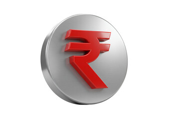 Fototapeta premium 3D Rendered Indian Rupee Symbol on Metal Coin Isolated on Transparent Background