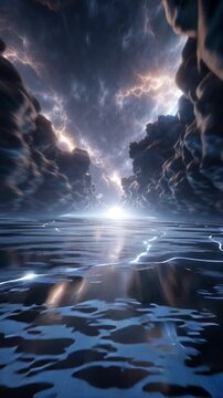 Dramatic Seascape with Stormy Sky and Glowing Water