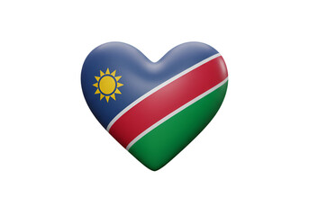 3D Rendered Heart Shaped Namibian Flag Against Black Background