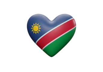 3D Rendered Heart Shaped Namibian Flag Against Black Background