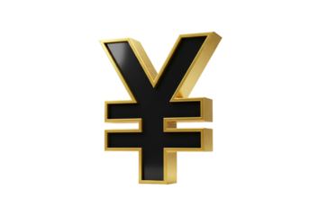 3D Rendered Illustration of a Gold and Black Yen Symbol on Black Background