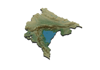 3D Rendered Map of Montenegro With Topographic Relief Isolated
