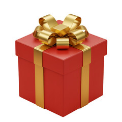 Obraz premium 3D Rendered Red Gift Box with Gold Ribbon Isolated on Transparent Background