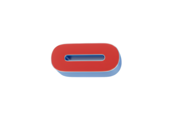 3D Rendered Red Number Zero with Blue Shadow on Transparent Background