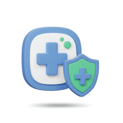 Fototapeta premium 3D Rendered Illustration of Health Symbol with Shield and Cross on White Background