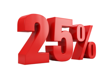 3D Rendered Red Twenty Five Percent Isolated On Black Background