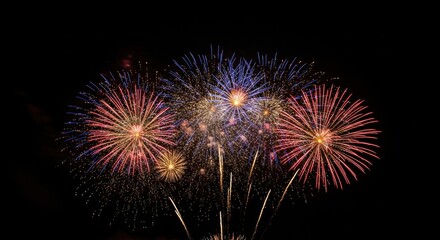 Obraz premium Colorful fireworks in the night sky. The celebration concept of festive events.