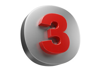Obraz premium 3D Rendered Red Number Three Inside Silver Circle Isolated on Black Background