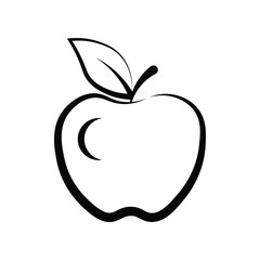 : bold black outline vector of an apple on white background.