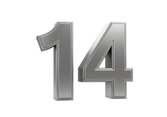 3D Rendered Silver Number 14 Isolated on Transparent Background