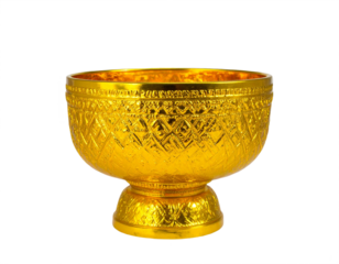 Exquisite golden ceremonial bowl with intricate patterns, perfect for cultural displays and traditional events.