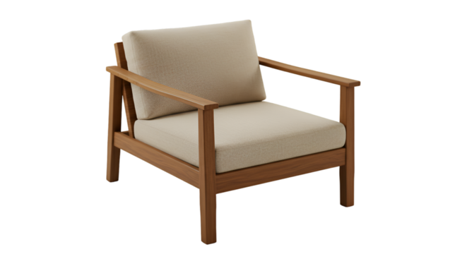 3D Rendered Wooden Armchair With Soft Cushion Against Transparent Background