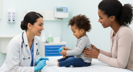 Obraz premium A doctor examining a child in a medical office.