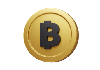 3D Rendering of Golden Bitcoin Cryptocurrency Coin with Black 'B' Symbol