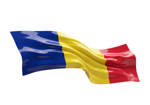 3D Rendered Romania Flag Waving Against Transparent Background Isolated