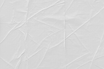 white paper wrinkled poster template ,blank glued creased paper sheet mockup.white poster mockup on wall. empty paper mockup..