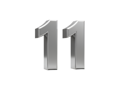 3D Silver Number Eleven Isolated on Transparent Background Illustration - Powered by Adobe