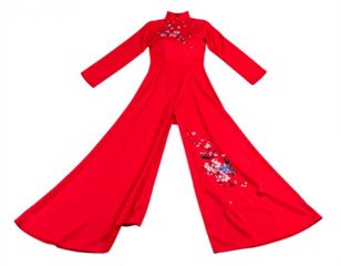 Elegant red traditional Vietnamese ao dai with delicate floral embroidery and wide bell sleeves