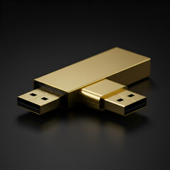 3D Rendering of Gold USB Device Against Dark Background