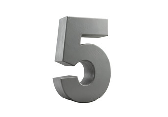 3D Rendered Silver Number Five Isolated on Transparent Background