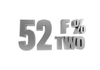 3D Rendered Silver Numbers 52 F Percent Two Isolated on Black Background
