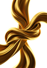 Fototapeta premium Abstract 3D Illustration of Golden Silk Swirl on Isolated Background