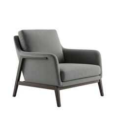 3D Rendering of a Modern Grey Armchair with Wooden Frame on Transparent Background
