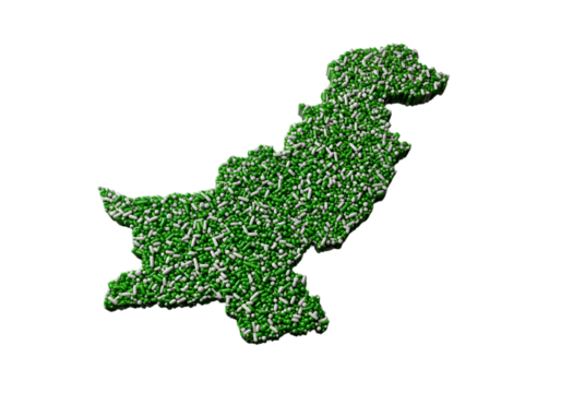 Abstract 3D Illustration of Pakistan Map in Green on Black Background - Powered by Adobe